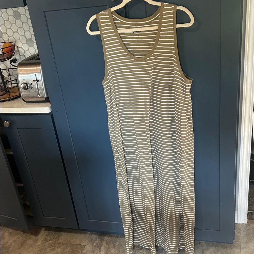 Pact Sage green and White Striped Maxi Dress